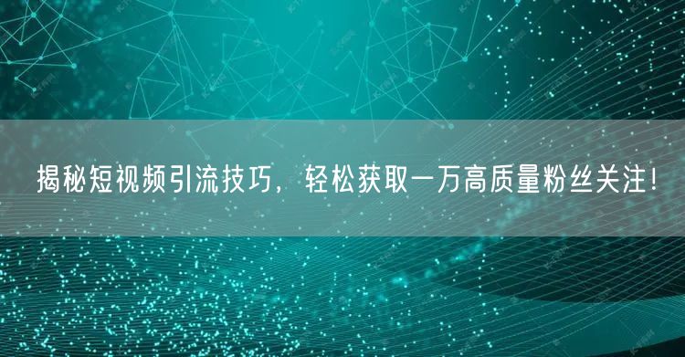揭秘短视频引流技巧,轻松获取一万高质量粉丝关注!