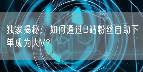 独家揭秘:如何通过B站粉丝自助下单成为大V?